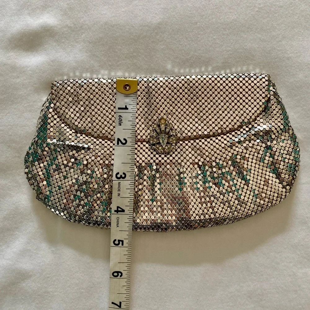 Whiting & Davis Co. Vintage Silver Mesh Evening Bag Clutch Rhinestone Closure